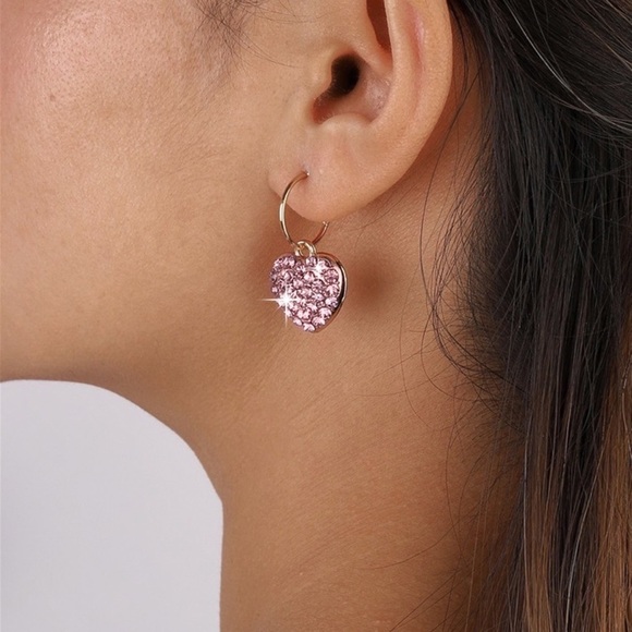 Any 2/$20! Gold Pink Crystal Pave Heart Earrings - Picture 2 of 5